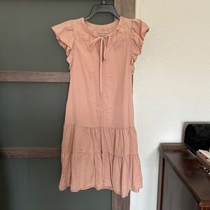 Knox Rose | Soft Pink Peasant Dress with Ruffle Sleeves- Size S